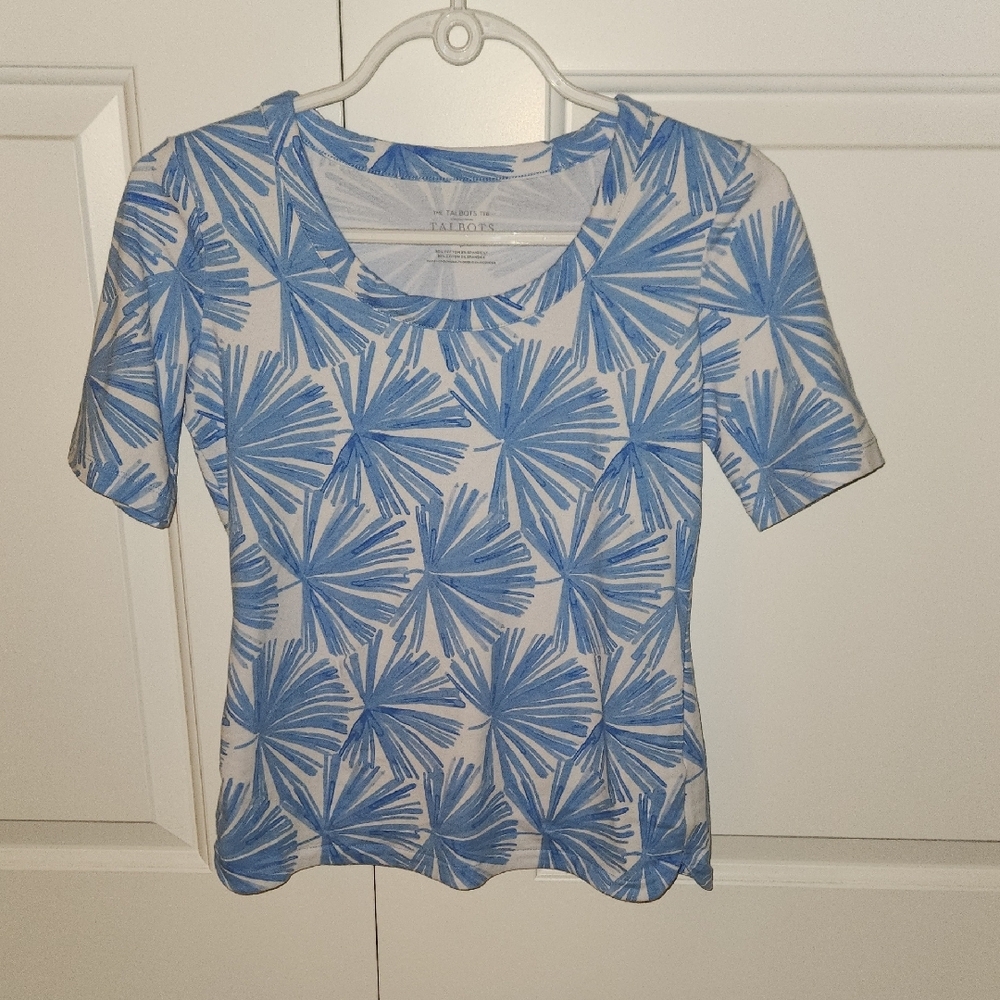 Talbots Blue Fitted Peter Pan Collar T-Shirt